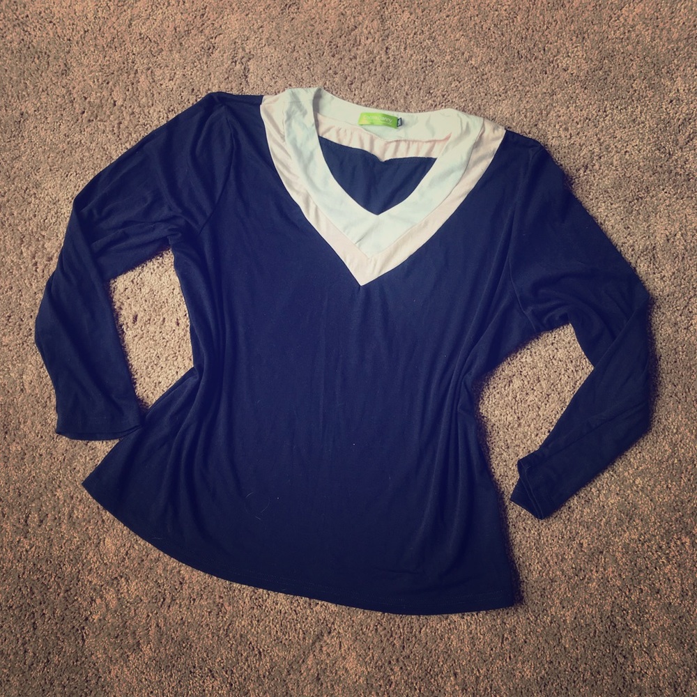 Navy top with pink and white trim